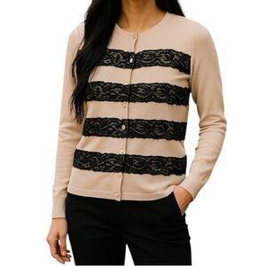 Ann Taylor Factory Blush Lace Cardigan Sweater